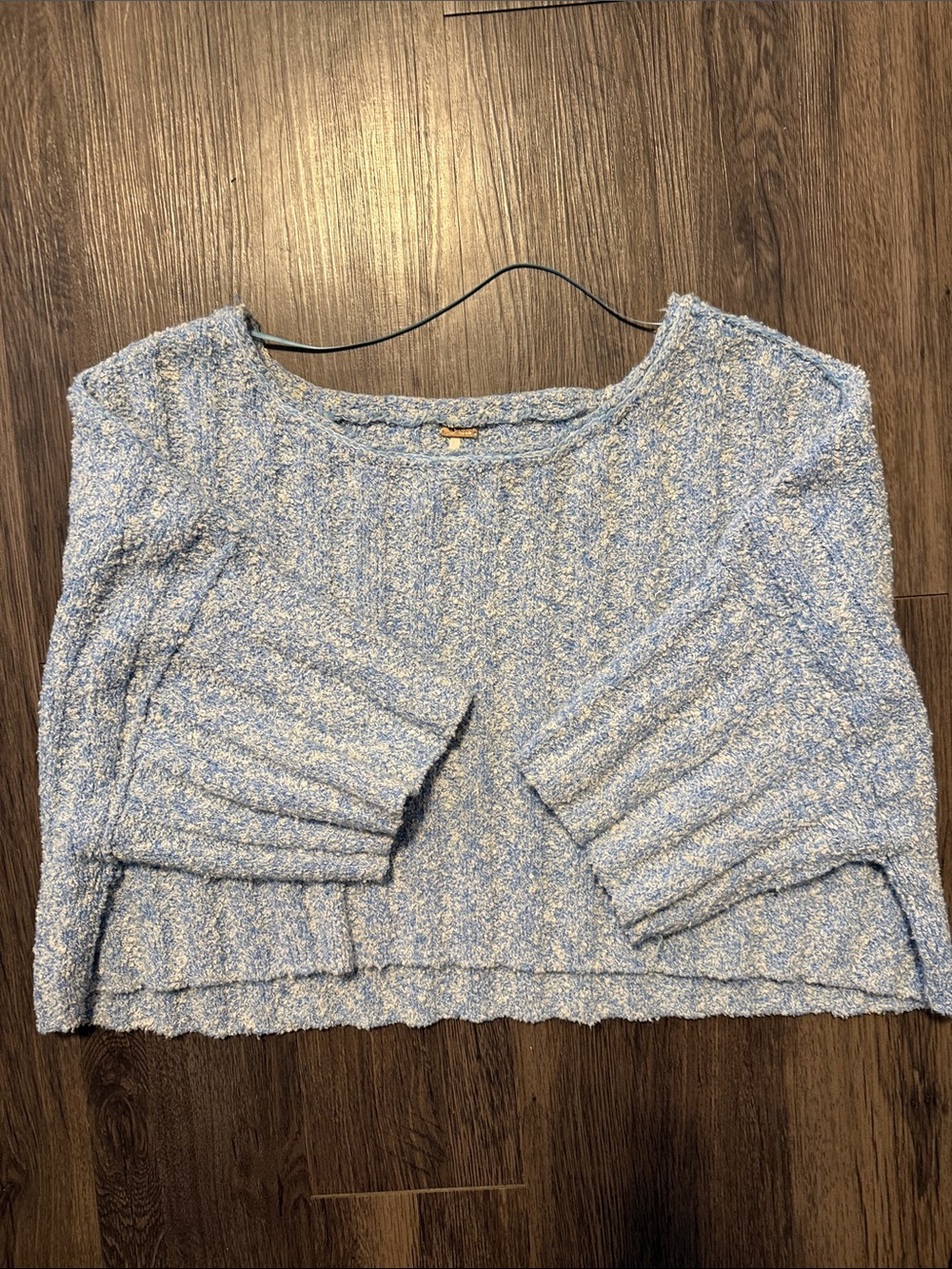 Free People Good Day Light Blue Textured Cropped Knit Top Size XS